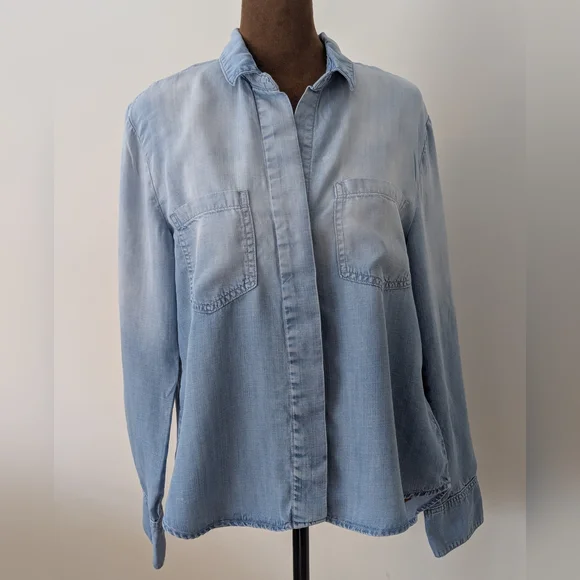Cloth & Stone Anthropologie Chambray Tencel Split Back Button Down Shirt Tunic S - Picture 3 of 7